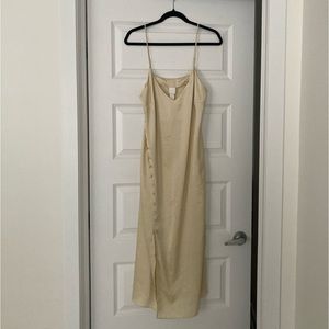 H&M Cream Slip Maxi Dress with Side Button Detail